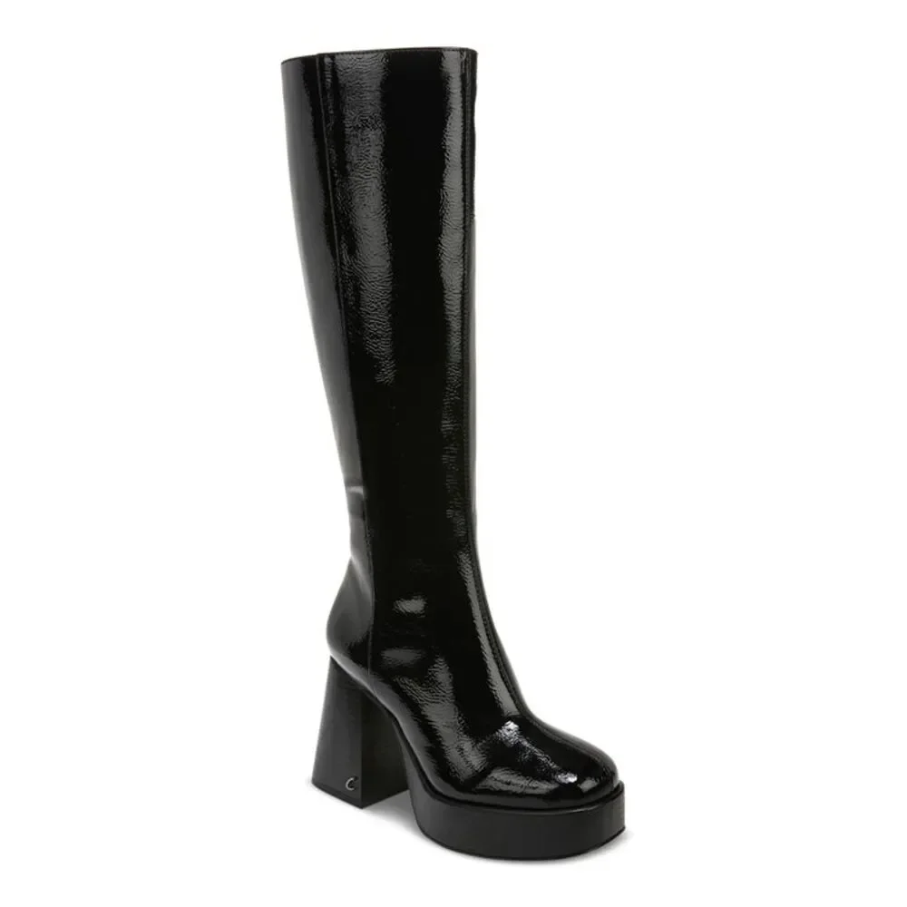 CIRCUS NY Womens Black Sandy Square Toe Block Heel Heeled Boots 8.5 M